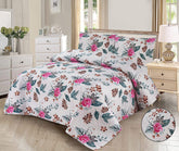 Phoolon Ka Jashn β Pink & Green Floral- Quilted Microfiber Bedspread